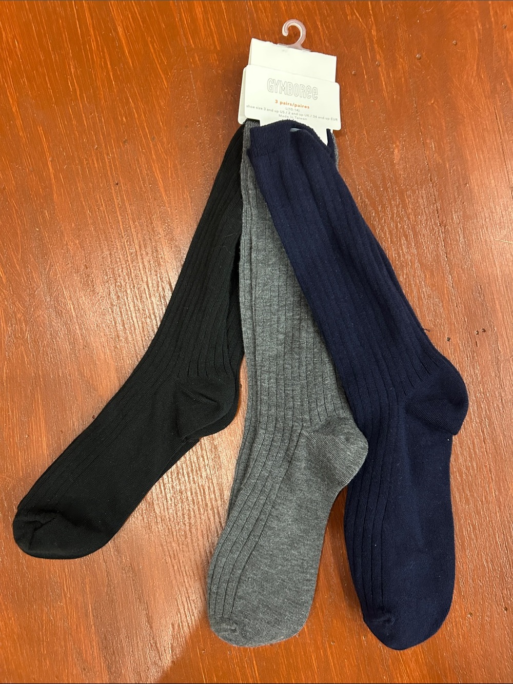 Gymboree 3-Pack Ribbed Crew Socks - Black, Gray & Navy